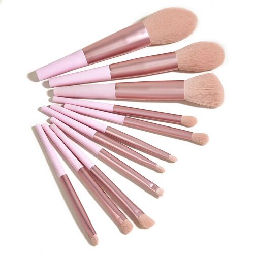 Ensemble De Pinceaux De Maquillage, Ensemble D'outils, Poudre Cosmétique, Ombre À Paupières, Fond De Teint, Mélange De Beauté, Brosse À Tube Long, Brosse À Poudre Naturelle, 11 Pièces 