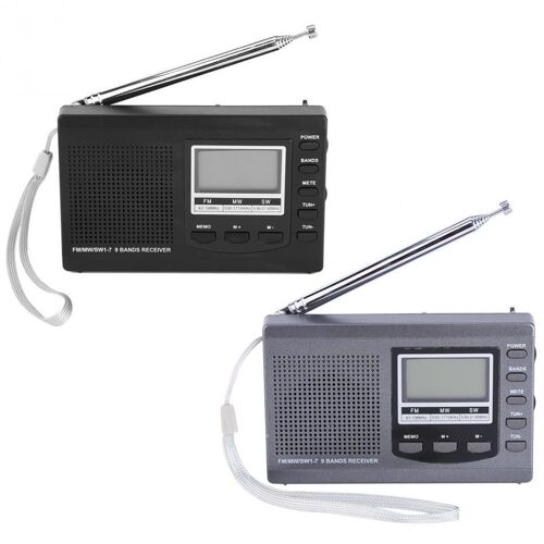 Récepteur Radio Réveil Numérique Mini FM MW SW Portable, Gris
