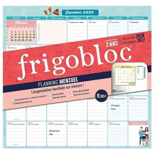 Frigobloc - Planning Mensuel 2 Ans (De Janvier 2026 À Décembre 2027)