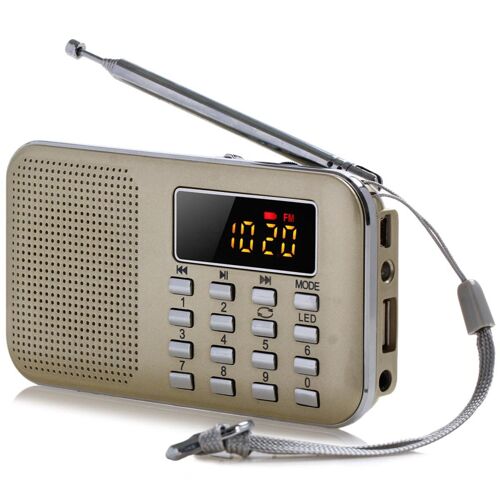 Radio FM AM Digital LCD Supper Bass Mini Haut-Parleur AUX USB TF LED Light,Gold