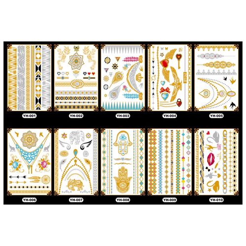 Autocollants De Tatouage Temporaire, 10 Pièces, Autocollant De Transfert D'eau Bronzant Imperméable Flash Tatouage Bohème Paillettes Art Corporel 