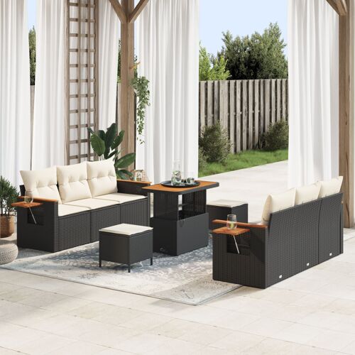 Ensemble De Canapé De Jardin 9 Pièces Avec Coussins En Poly Rotin Noir, Ensemble De Salle À Manger De Jardin 3 Pièces Avec Coussins En Poly Rotin Noir