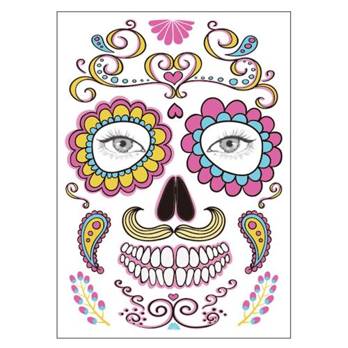 Autocollant De Maquillage Pour Le Visage, Autocollant Spécial Étanche Pour Halloween, Tatouage Temporaire Pour Le Visage, Crâne Du Jour Des Morts, Pour Robe De Fête