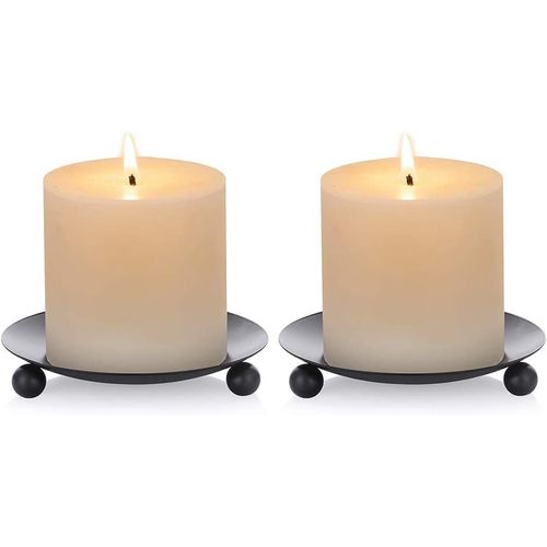 Chandelier 2Pcs Vintage Bougie Pilier Plaque de Bougie Rond Plaque de Décoration 10cm Porte Bougies en Fer Plaque de Chandelie(Noir)