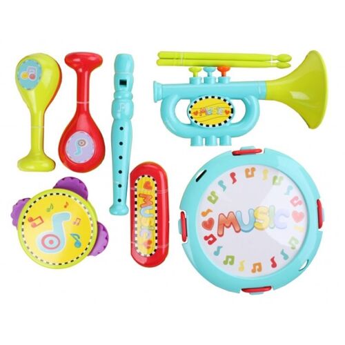 Let's Play Ensemble d'instruments Musique Coordination ?il-main 9 pièces - Boules de Samba, Trompette, Flûte à bec, Tambour, Tambourin et Harmonica - Dès 1 an