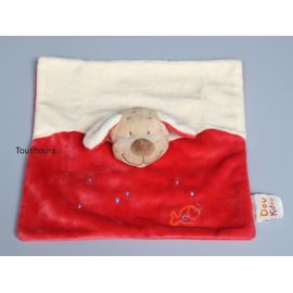 Doudou chien plat blanc rouge Doukidou