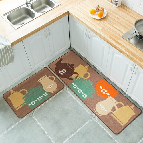 2 Pièces Tapis Cuisine Antidérapant Lavable En Machine Tapis De Paillasson Imprimé Tapis De Sol Cuisine(D)