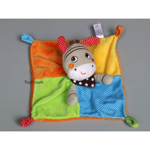 Doudou âne plat vert orange bleu Nicotoy