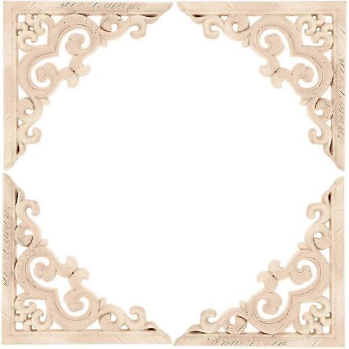 4pcs Sculpture en bois Décalque Coin Inlay 11x11cm / 4.33 « x4.33 Pour Cabinet Coin Décoration Intérieure