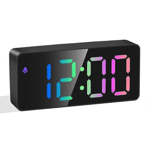Réveil numérique LED de couleur arc-en-ciel, snooze, volume réglable, opération facile, prise alimentée F