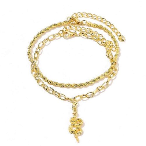 Boho Double Bracelets De Cheville De Serpent D'or Bracelet De Pied En Couches Pour Femmes Et Filles