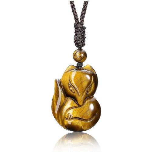 Natural Tiger Eye Cristaux Fox Pendentif Collier Guérison Pierre Précieuse Protection Renard Amulette Colliers Bijoux Spirituels