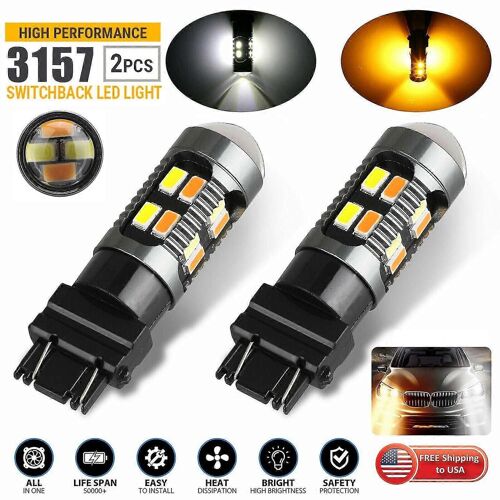 Paire D'ampoules De Clignotant Led 3157 3156 Switchback Blanc Ambre