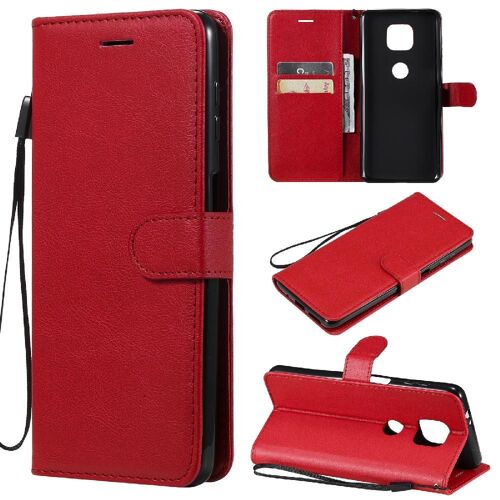 Flip Étui Pour Motorola Moto G Power 2021 Avec Fente Pour Carte Cuir De Haute Qualité Couleur Solide Classique Étui De Téléphone Portefeuille D'affaires - Rouge