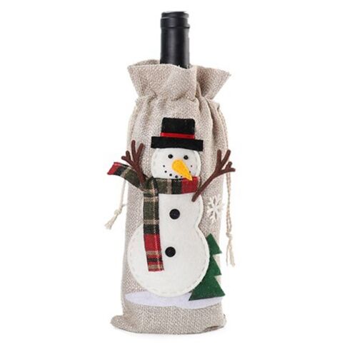 Couverture de bouteille de vin Santa, décorations de noël, bonhomme de neige, porte-sac cadeau Champagne