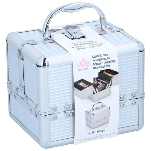 Touch Of Beauty Coffret De Maquillage Argent Organisateur Cosmétique Avec Poignée Et Serrure À Clé 18 X 15 X 15 Cm Doublé De Polaire Facile À Transporter Aluminium Argenté