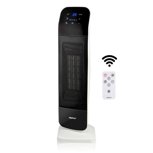 alpina Chauffage D'Appoint et Ventilateur avec Télécommande - Ventilateur Colonne Oscillant avec Minuterie - Température Réglable de 15 à 35°C - Noir