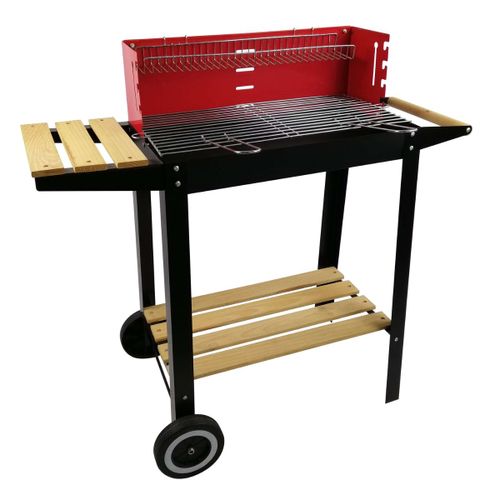 BBQ Collection Barbecue à Charbon de Bois sur Pieds avec Roulettes - Grille Réglable et Pare-Vent - Barbecue avec Tablettes - Noir