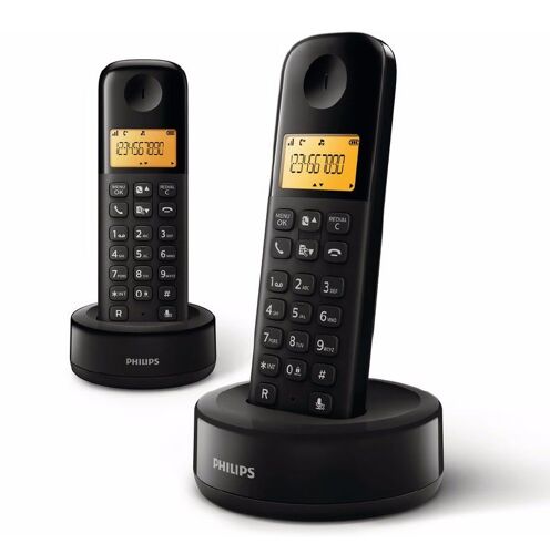 Philips D160 Téléphone Fixe sans Fil Duo - DECT Téléphone avec Grand Écran 1,6¿ ¿ Ligne Maison avec Mode ECO & Interphone - Noir