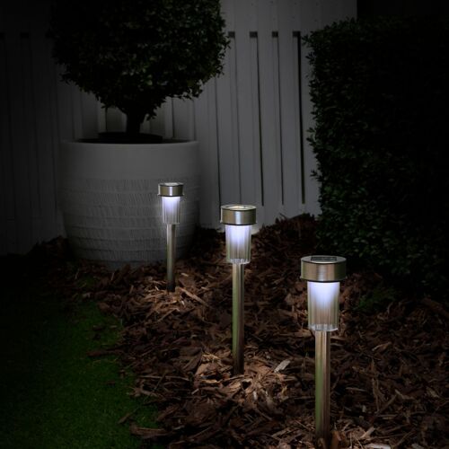 Grundig Lampe Solaire Extérieur Lumiere Solaire 10 Pièces - Lampes De Jardin Sur Piquet - Lumière Blanche - Résistant À L'eau Ip44 - Ø4,8 X 36,5 Cm - Acier Inoxydable