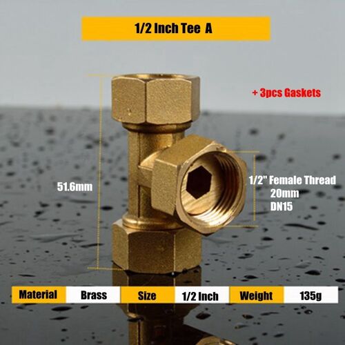 Raccord ample pour chauffe-eau, raccord en cuivre, raccord en t/coude/raccord mobile Direct, réservoir à gaz, raccord pour tuyau de plomberie industrielle, 1/2 "", 3 pièces