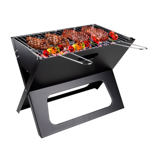 alpina Barbecue Charbon de Bois de Table Barbecue Portable avec Grill et Couvercle - Barbecue Compact pour Jardin et Extérieur - BBQ à Charbon - Argent