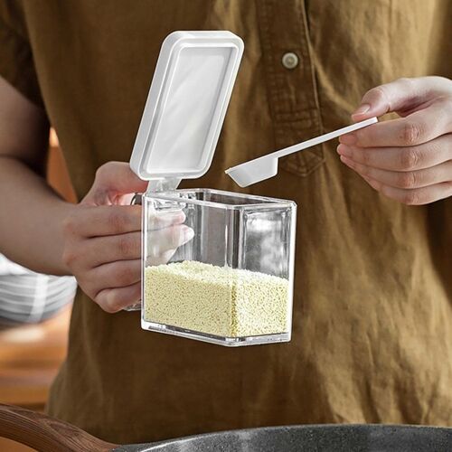 Pot À Épices Pour Le Stockage Du Sucre Et Du Sel, Conteneur De Stockage De Sucre Et De Sel, Forme Rectangulaire Créative, Pots D'assaisonnement Avec Cuillères, Cadeau Pour La Maison