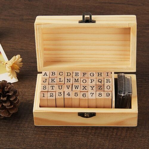 Ensemble De Timbres-Poste En Bois Rectangulaires Pour Enfants, 36 Pièces/Ensemble, Lettres, Auto-Encreurs, Papeterie Scolaire, Sceau, Décoration Pour Journal Intime, Diy Bricolage