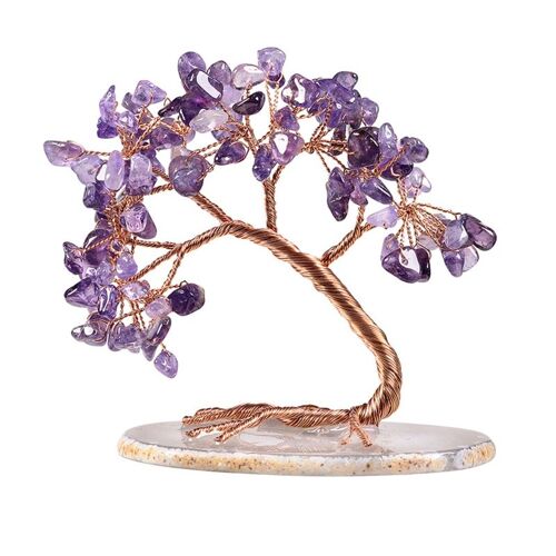 Figurine Feng Shui bonsaï Reiki en cristal Quartz, arbre porte-bonheur créatif, Base en fausse Agate, pierre précieuse de guérison