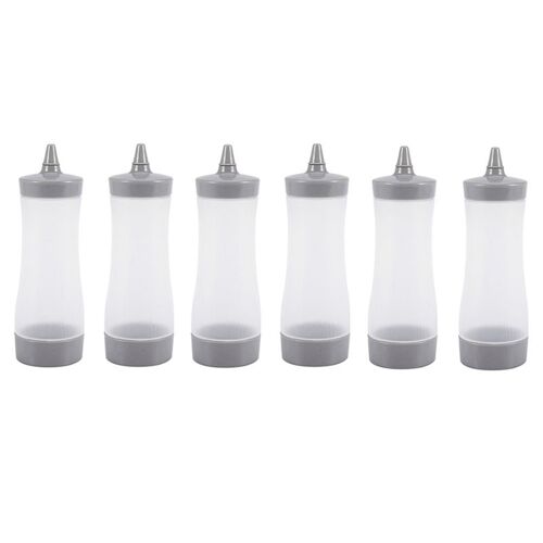 Bouteille À Presser En Plastique Pour Saucière, 6 Pièces, Pour Huile De Vinaigre, Ketchup, Distributeur De Condiments Gris Et Transparent