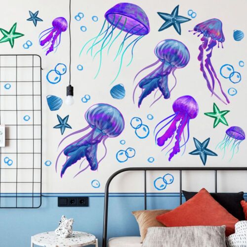 Autocollants muraux en PVC motif méduses et étoiles de mer, Style bulle, décoration murale pour chambre d'enfants, salon, chambre à coucher, décor de maison, DIY bricolage