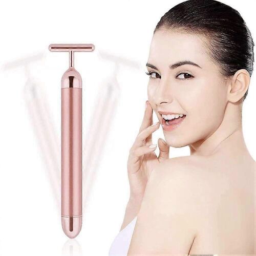 Appareil De Massage Facial À Impulsions Dorées 24 Carats Beauty Bar, Appareil De Massage Facial Électrique En Forme De T Goodybuy Compatible Avec Les Peaux Sensibles, Raffermissant Et Liftant 
