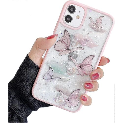 Coque Compatible Avec Iphone 12/12 Pro Pour Filles, Souple, Fine Et Protectrice, Transparente, Scintillante, Motif Étoiles Et Papillons