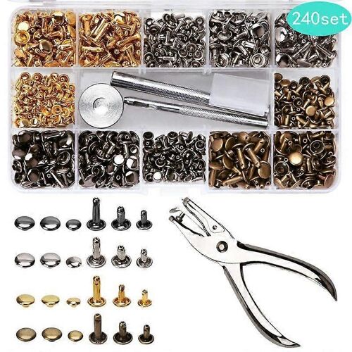 Kit De 240 Rivets En Cuir À Double Capuchon Avec 3 Outils De Fixation