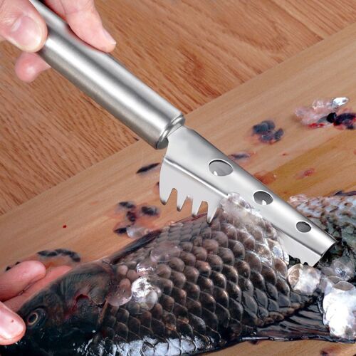 Fish Scraper Brush Descaler Skinner Scaler Stainless Steel Fish Scale Planer Cleaning Fish Skin Fishing Tools Kitchen Tools