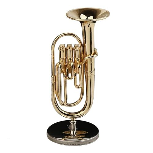 Corne de baryton Miniature en cuivre avec support, Mini Instrument de musique, modèle de maison de poupée, Mini décoration de la maison