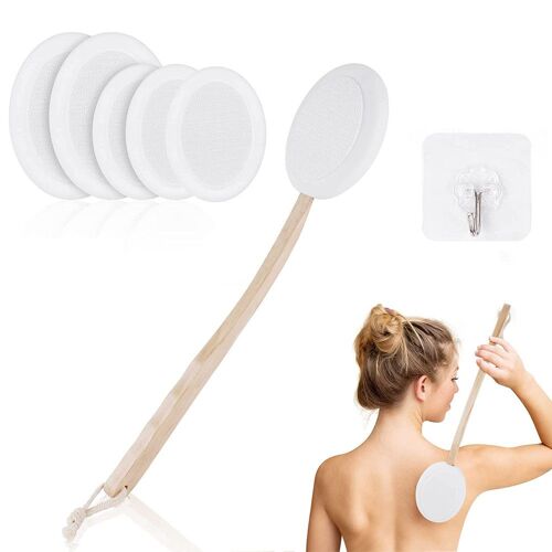 Brosse De Douche À Long Manche Et Applicateur De Lotion Pour Le Nettoyage Du Dos, Avec 6 Tampons Remplaçables + 1 Crochet 