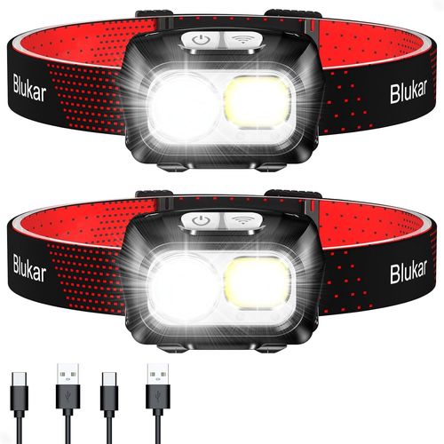 Lampe Frontale Rechargeable 2 Pack, 2000l Super Lumineux Léger Torche Frontale Led Puissante Avec Voyant Rouge,8 Modes D'éclairage,Capteur Mouvement,Ipx5 Étanche,30h D'autonomie Pour Camping