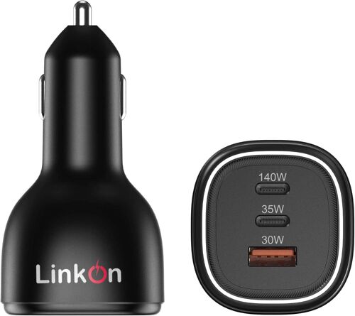 MEVRONISSHOP-Chargeur de Voiture 165W avec 140W PD3.1 USB-C et 30W QC3.0 UAB-A Compatible avec MacBook Pro 16" 2021 Lenovo Legion 7 7i HP Dell Samsung Apple