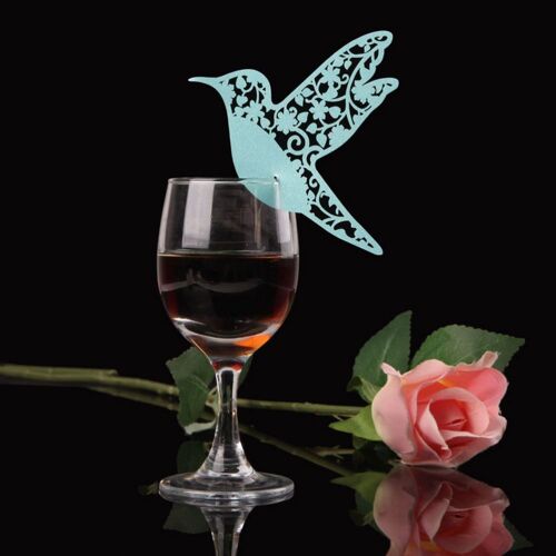 50pcs Bricolage Place Chaude Carte Oiseaux Volants Tasses Verre Vin Cartes De Nom De Mariage Laser Coupe Pearlparfum Papier Cartes Anniversaire F¿ºte D¿¿Cor