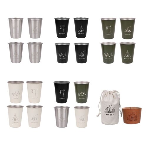 Ensemble De Tasses En Acier Inoxydable, Vaisselle De Camping En Plein Air Voyage Barbecue Pique-Nique Vin Bi¿¿Re Boissons Th¿¿ Tasse ¿¿ Caf¿¿ Bouteille D'eau, 4 Pi¿¿Ces