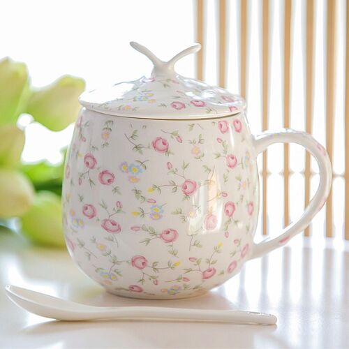 Ensemble De Tasses ¿¿ Caf¿¿ Chic En Porcelaine, Tasse En C¿¿Ramique Avec Couvercle Et Cuill¿¿Re 450ml, Tasses ¿¿ Lait Cr¿¿Atives Simples, Cadeaux De Couple