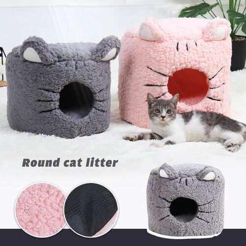 Lit Chaud D'hiver Pliable En Velours Corail Pour Chat, Nid Auto-Chauffant En Forme De Maison Pour Animal De Compagnie