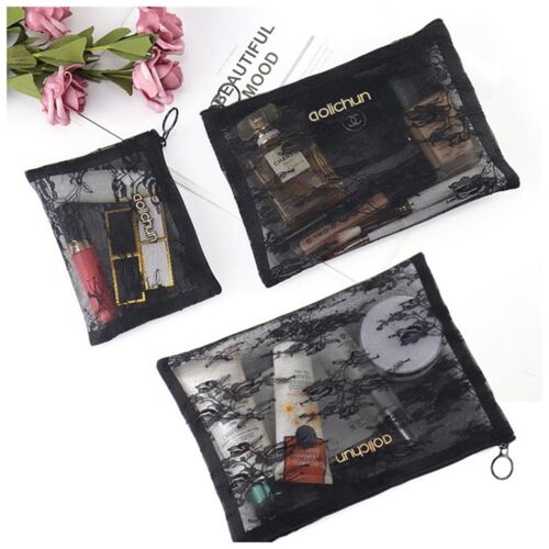 Sac ¿¿ cosm¿¿tiques de grande capacit¿¿ pour femmes, sac en maille noire avec fermeture ¿¿clair, trousse de maquillage Portable d¿¿contract¿¿e, organisateur de voyage, ¿¿t¿¿