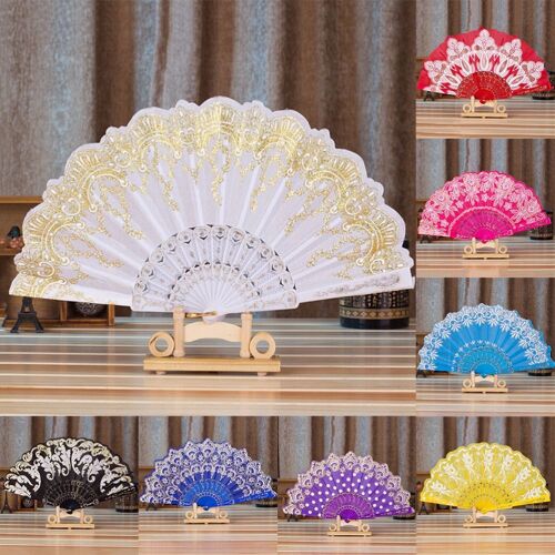 1pc Style chinois dentelle poche ventilateurs pliants 7 Styles prune fleur motif Fans pour filles femmes