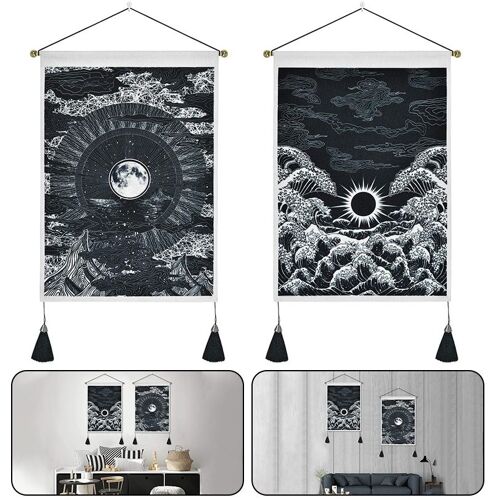 Peinture murale suspendue japonaise, vagues, vent, tapisserie ¿¿ glands, d¿¿coration nordique pour la maison, salon, affiche d'art