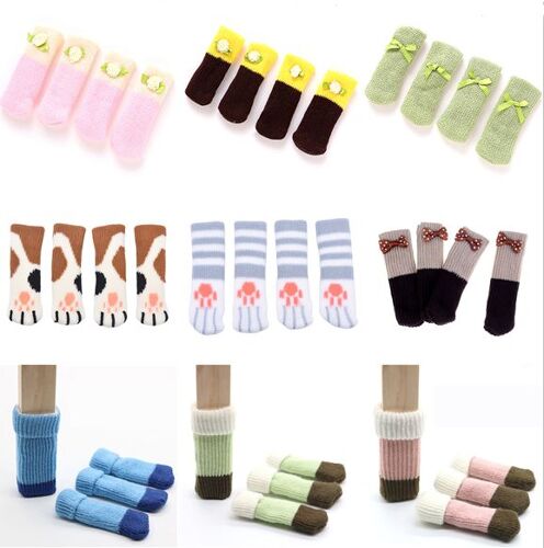 Chaussettes Antid¿¿Rapantes En Laine Tricot¿¿E Pour Pieds De Table, Nouveau Lot De 4 Pi¿¿Ces, Couvre-Pieds De Meubles, Protection De Sol En Tissu Anti-Rayures Pour Chats
