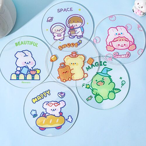 Sous-Verre ¿¿ Fleurs Multicolore De Style Cor¿¿En, Transparent En Acrylique, Animal Mignon, Tapis De Tasse, Outil De Cuisine Domestique, 1 Pi¿¿Ce