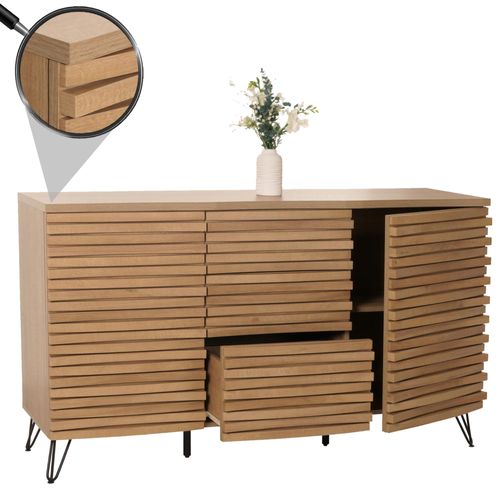 Sideboard Hwc-M49, Armoire Commode Highboard, 3d-Design Compartiments De Rangement, Bois Massif Mango Métal 85x142x44cm   Naturel