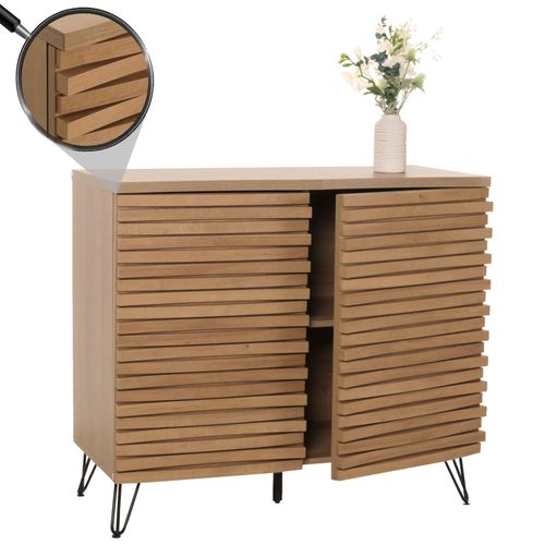 Commode Hwc-M49, Armoire Sideboard Highboard, 3d-Design Compartiments De Rangement, Bois Massif Mango Métal 85x95x45cm   Naturel